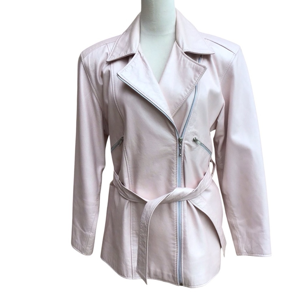 Vintage Twins Pink Belted Leather Jacket